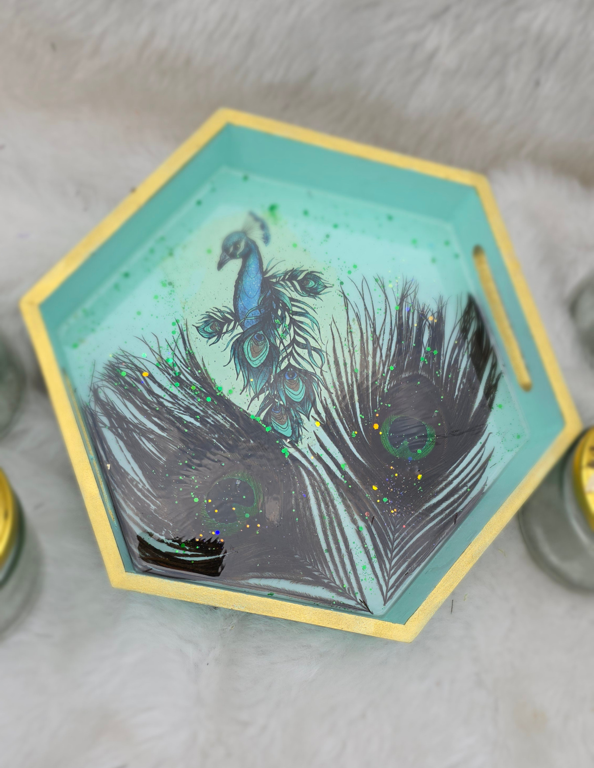 Peacock Resin Hexagon Tray