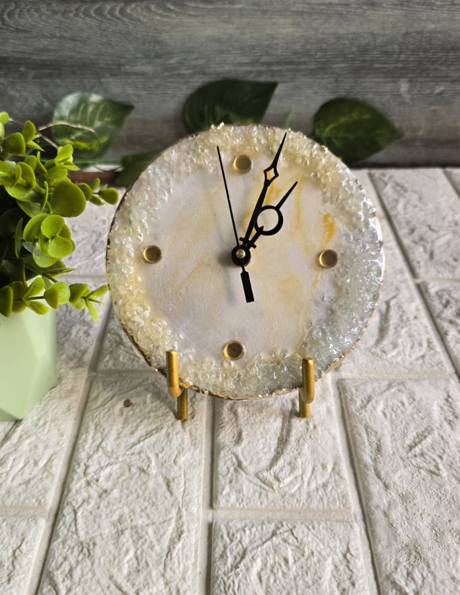 Elegant Resin Desk Clock | Crystal Texture Edge | Modern Minimal Table Clock