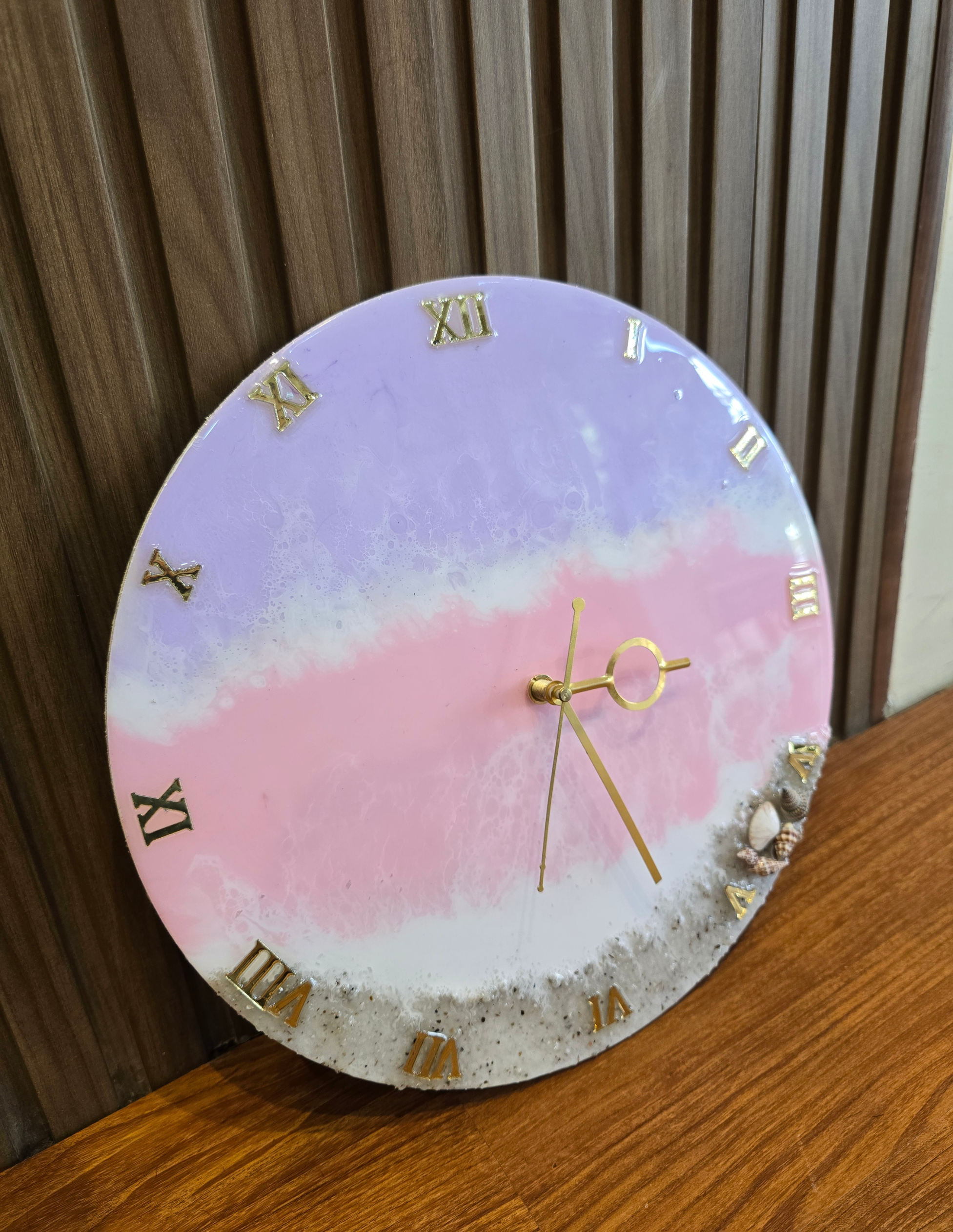 Ocean Inspired Resin Clock | Beach Theme Wall Decor | Handmade Pastel Resin Art Clock - Image 3