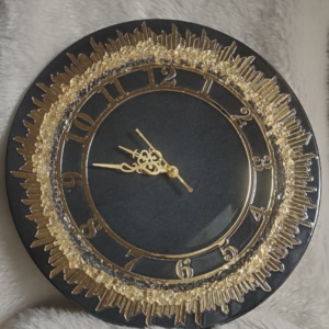 Luxury Black & Gold Resin Wall Clock | Crystal Edge Design | Premium Home Decor