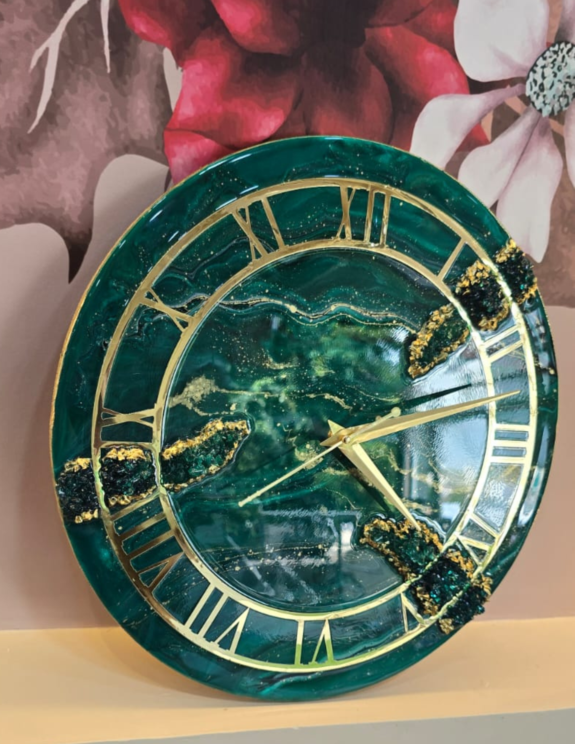 Luxury Green Resin Clock | Roman Numerals | Elegant Wall Decor Timepiece - Image 4