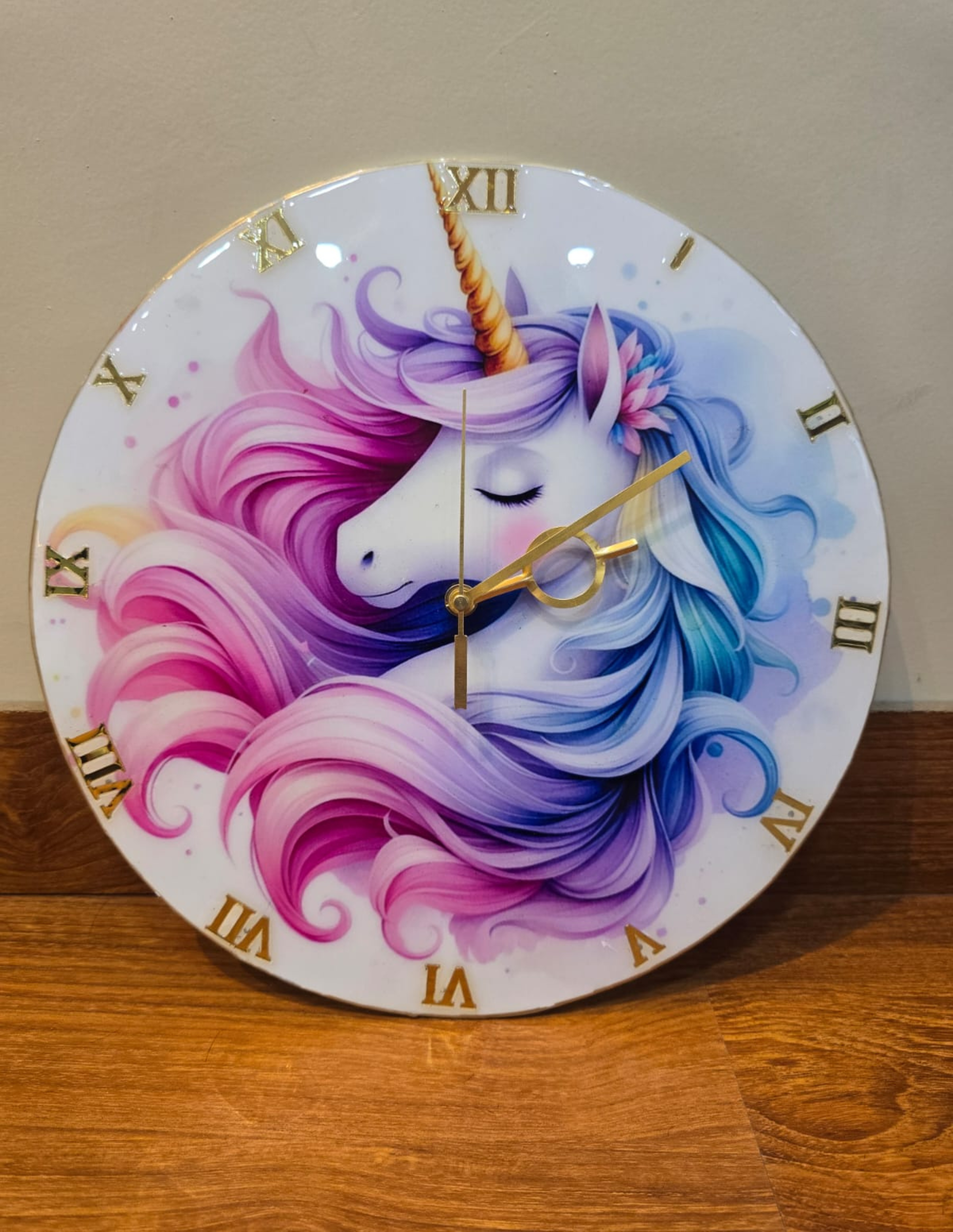 Handmade Unicorn Resin Wall Clock | Fantasy Theme Kids Room Decor | Colorful Art Clock