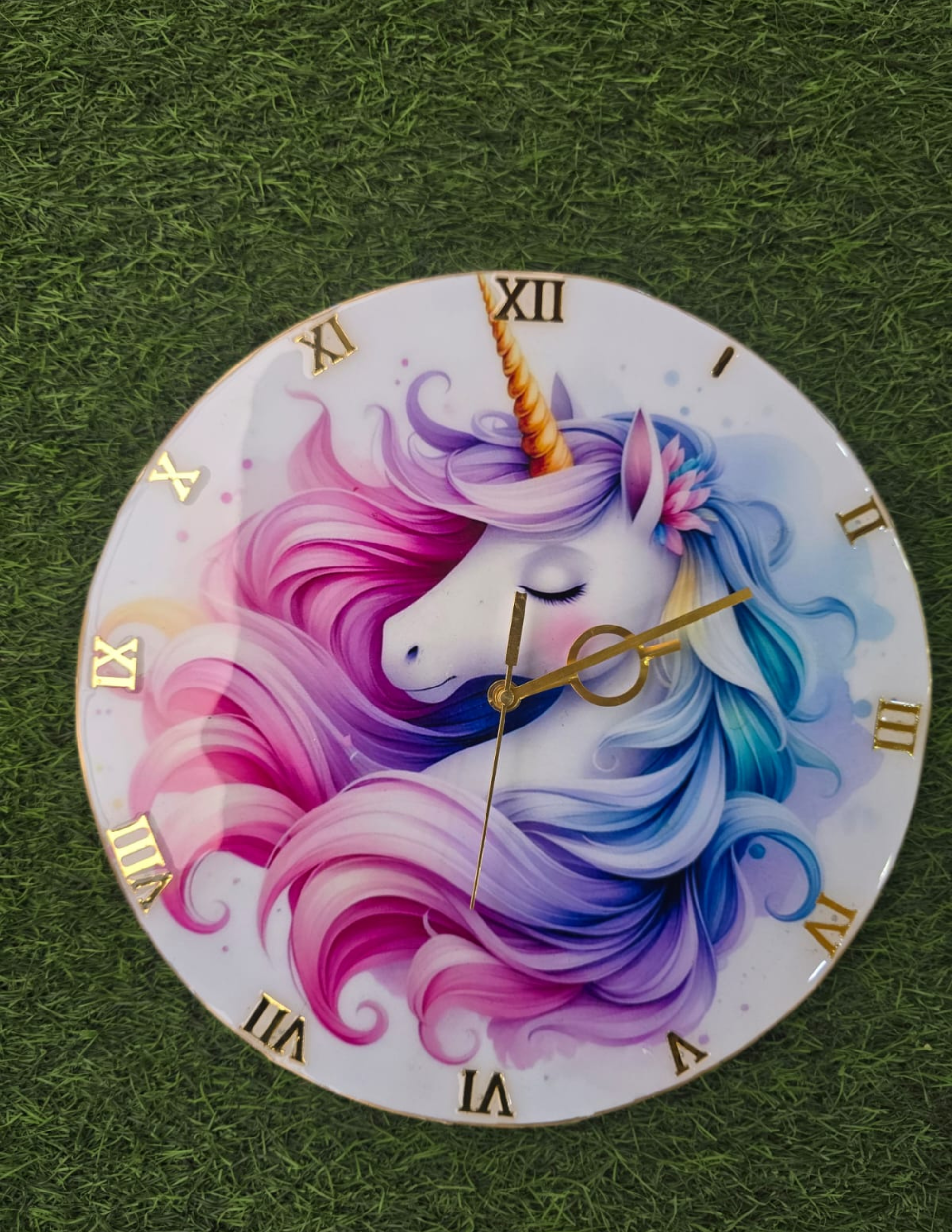 Handmade Unicorn Resin Wall Clock | Fantasy Theme Kids Room Decor | Colorful Art Clock