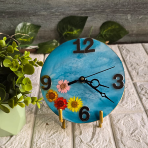 Modern Resin Desk Clock | Floral Touch | Elegant Handmade Table Decor