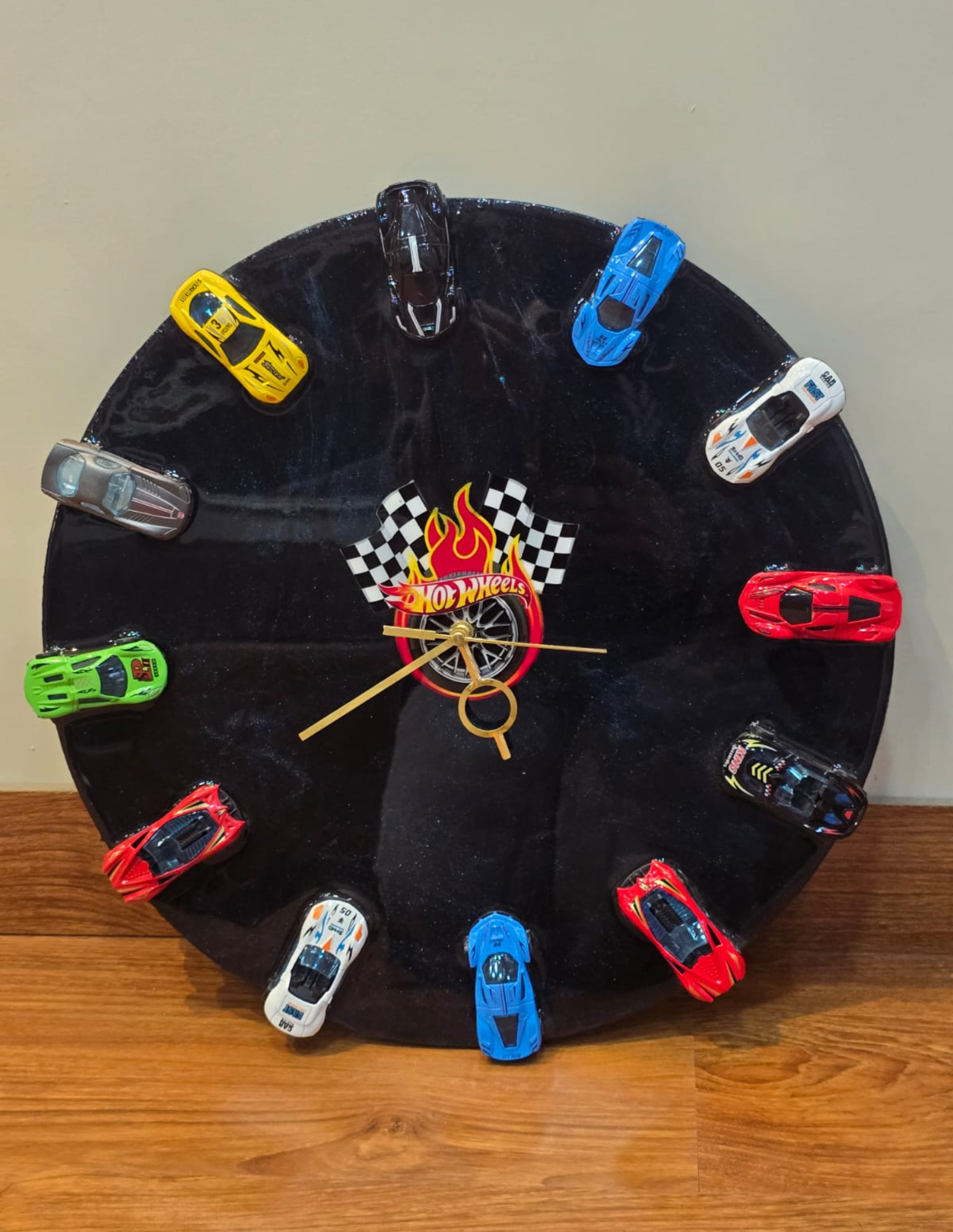 Hot Wheels Theme Resin Wall Clock | Car Lover Kids Room Decor | Handmade Unique Clock