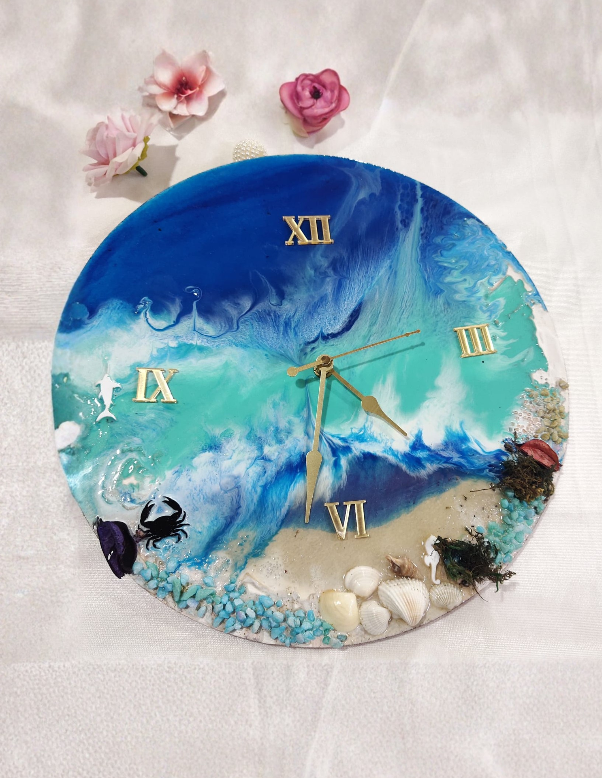 Ocean Wave Resin Wall Clock | Beach Theme Handmade Clock | Coastal Home Decor