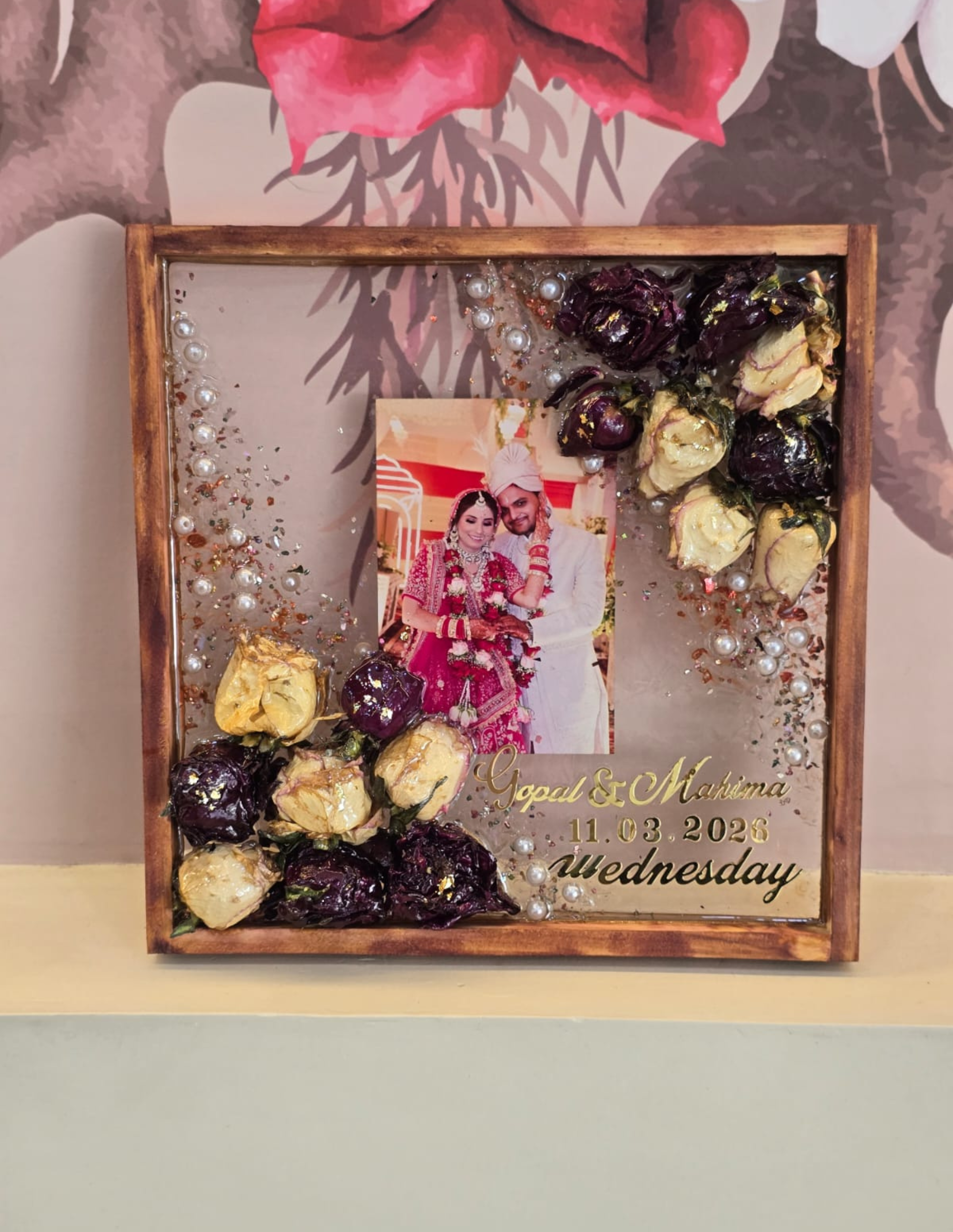 Customized Resin Floral Photo Frame | Wedding Memory Frame | Premium Dried Flower Art Frame