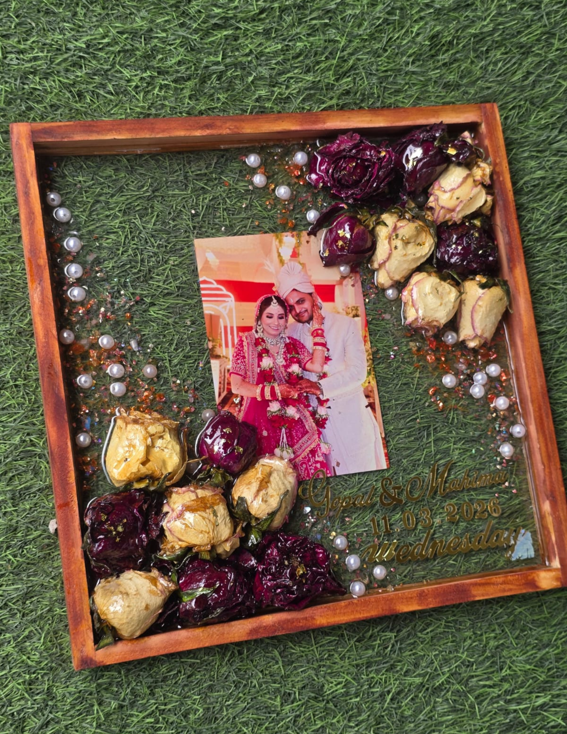 Customized Resin Floral Photo Frame | Wedding Memory Frame | Premium Dried Flower Art Frame