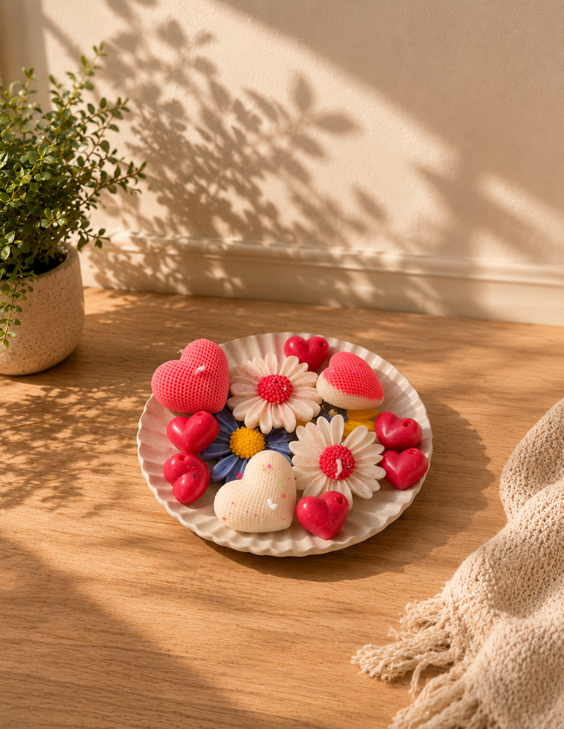 Handmade Heart & Daisy Scented Candles Set | Premium Decorative Wax Candles -5pc