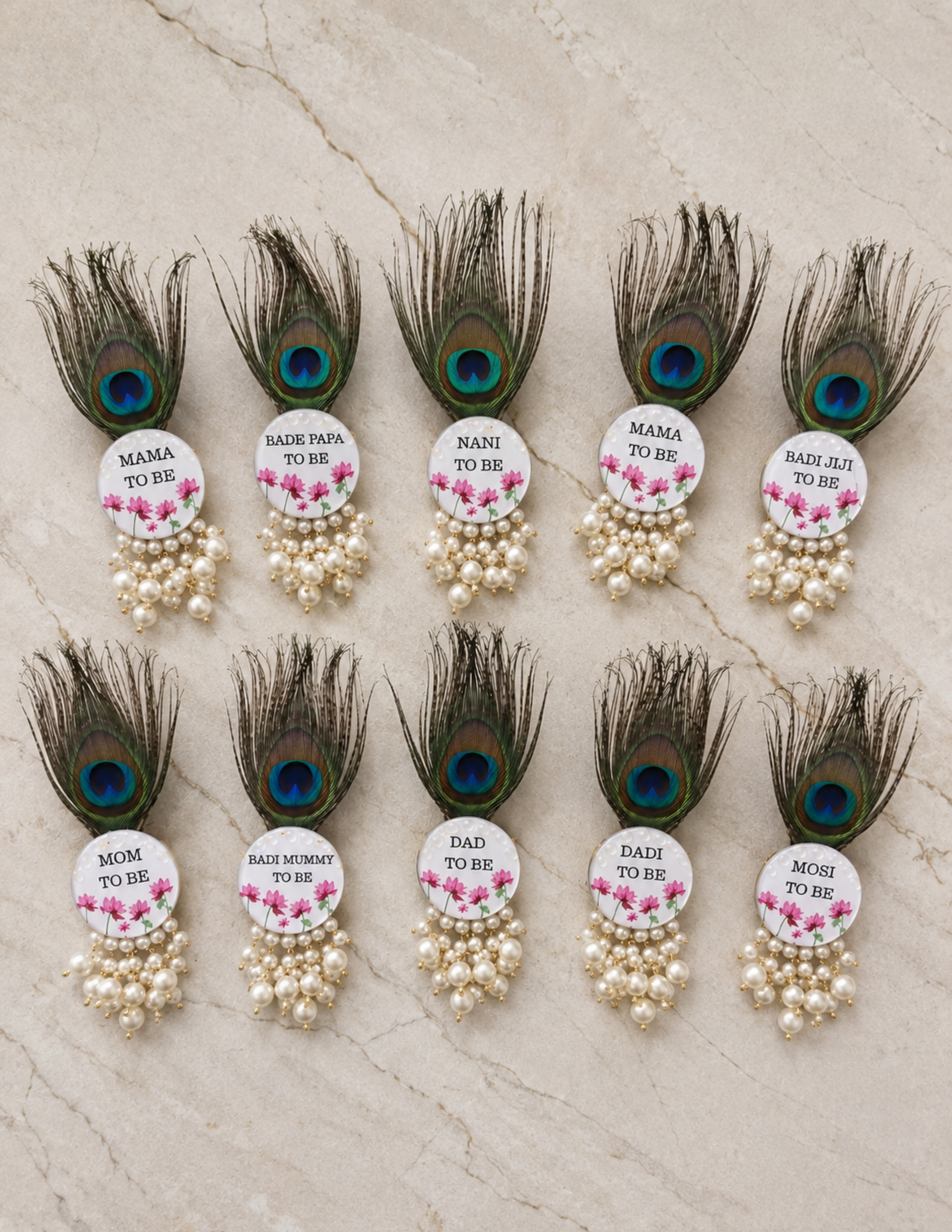 Customized Baby Shower Brooch Set | Premium Accessories | Handmade Peacock Feather – Pins 1PC