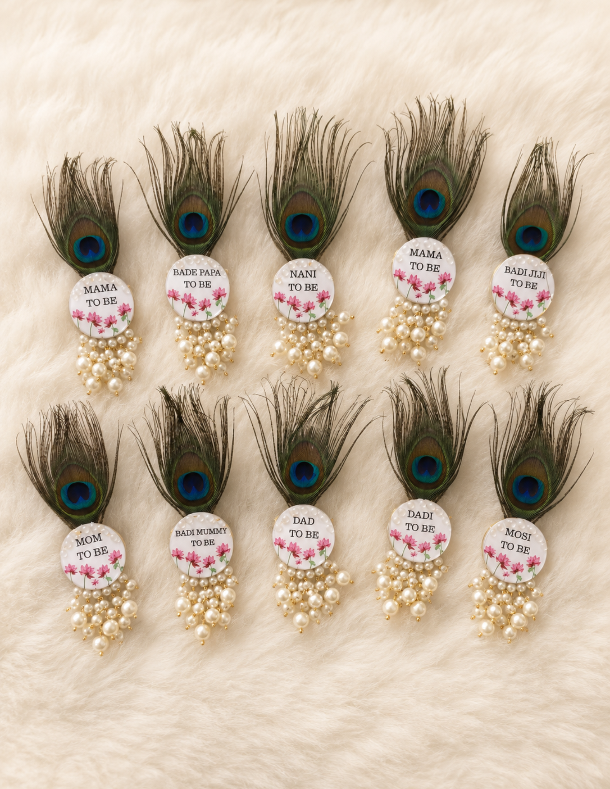 Customized Baby Shower Brooch Set | Premium Accessories | Handmade Peacock Feather – Pins 1PC