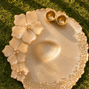 Luxury Resin Pooja Platter Set | Premium Festive Thali Decor | Handmade Pearl Diya Tray