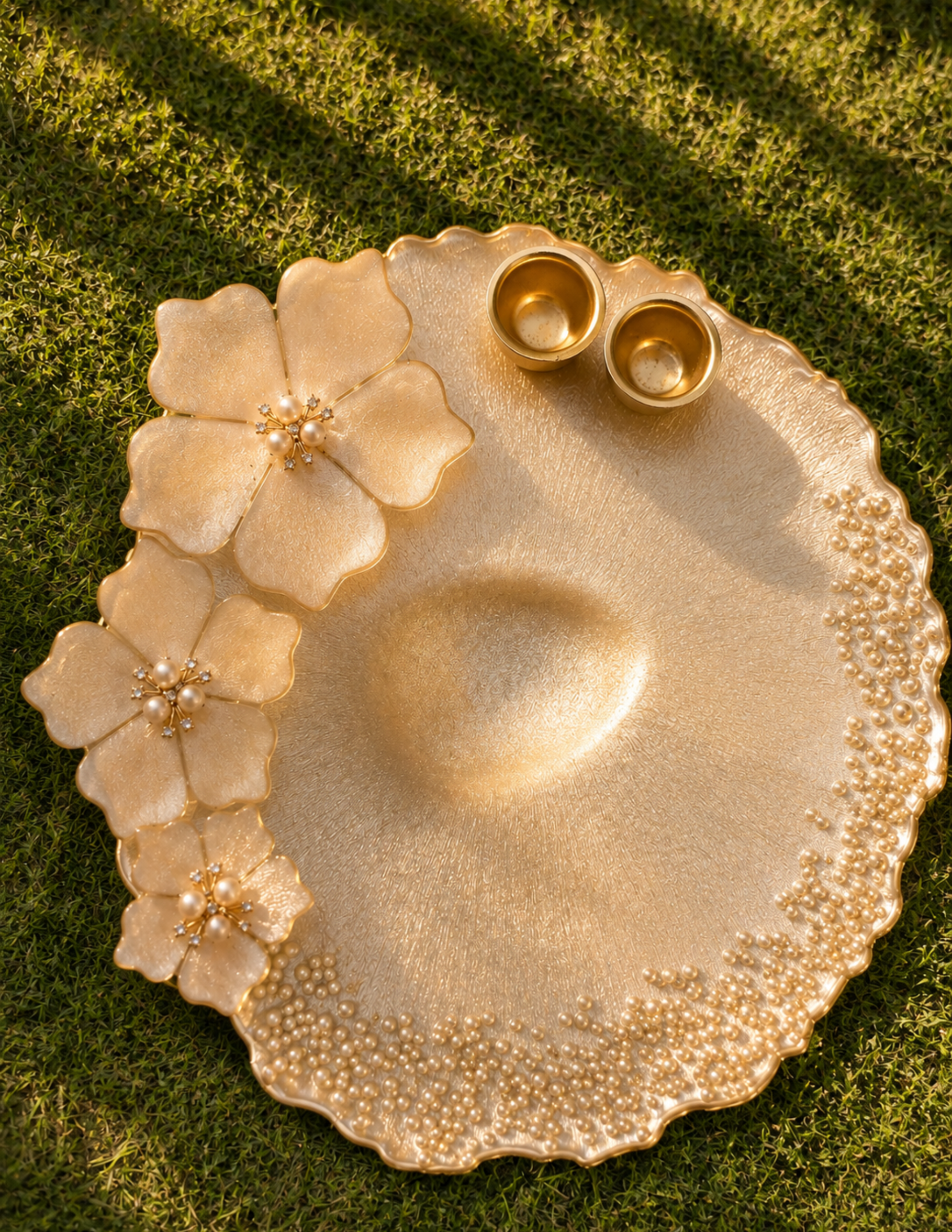 Luxury Resin Pooja Platter Set | Premium Festive Thali Decor | Handmade Pearl Diya Tray