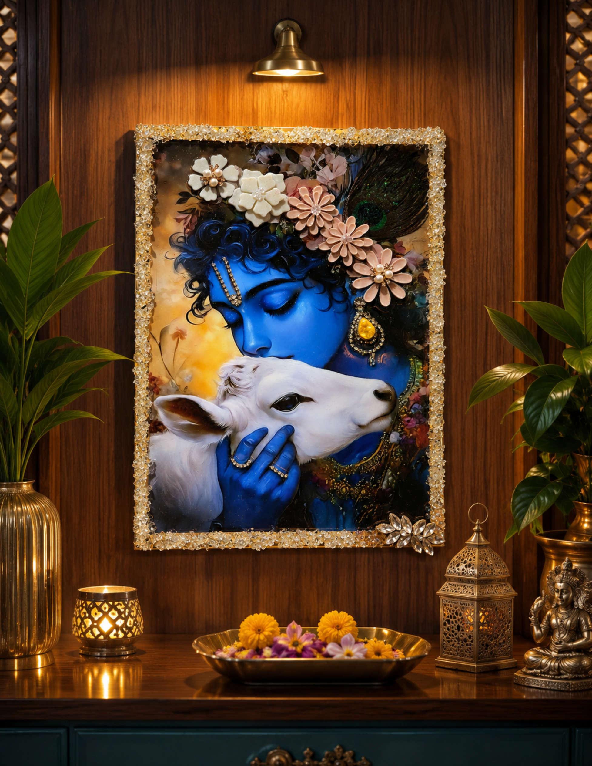 Luxury Krishna Resin Wall Frame | Premium Spiritual Wall Decor | Handmade Radha Krishna Art Frame - Image 2