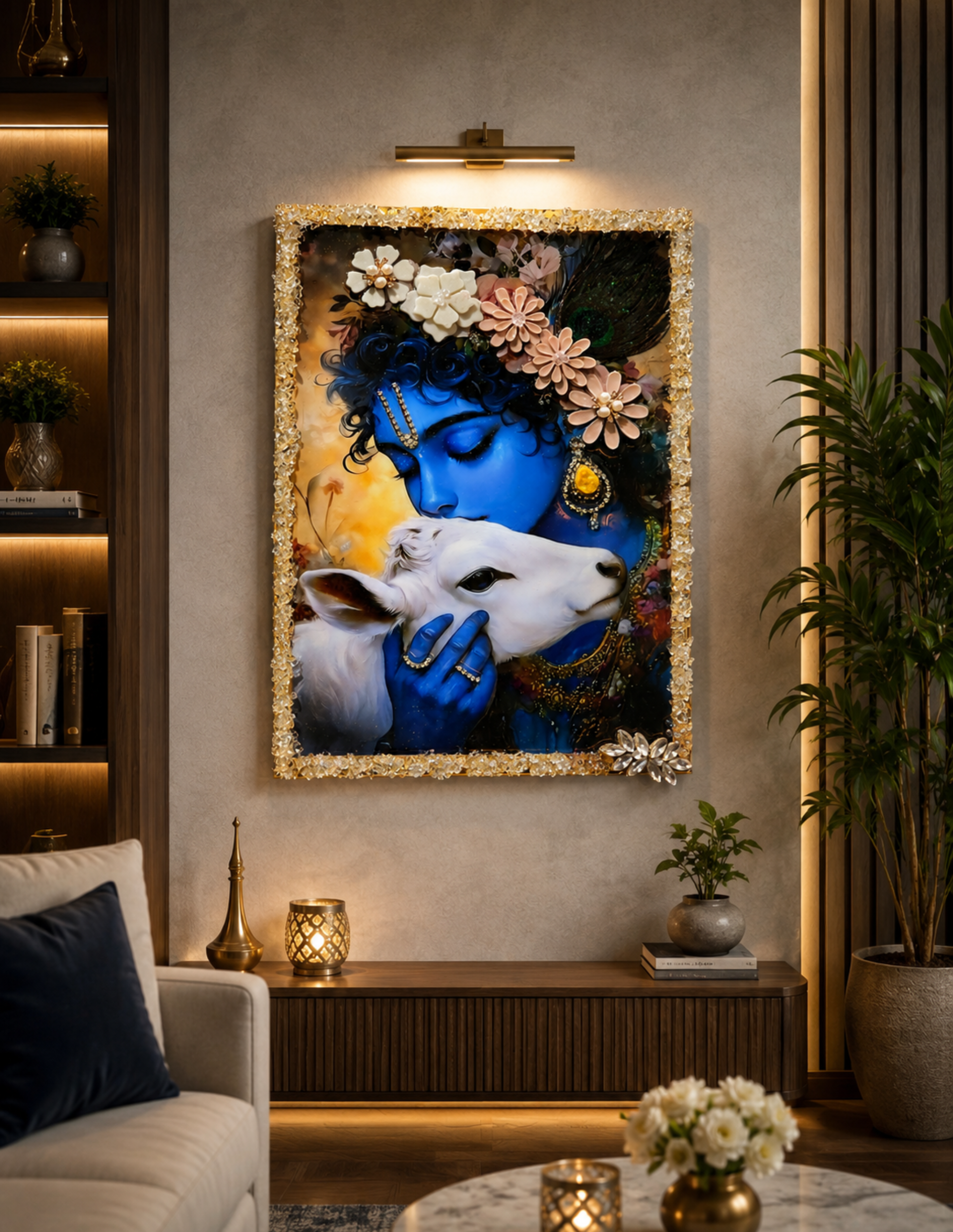 Luxury Krishna Resin Wall Frame | Premium Spiritual Wall Decor | Handmade Radha Krishna Art Frame