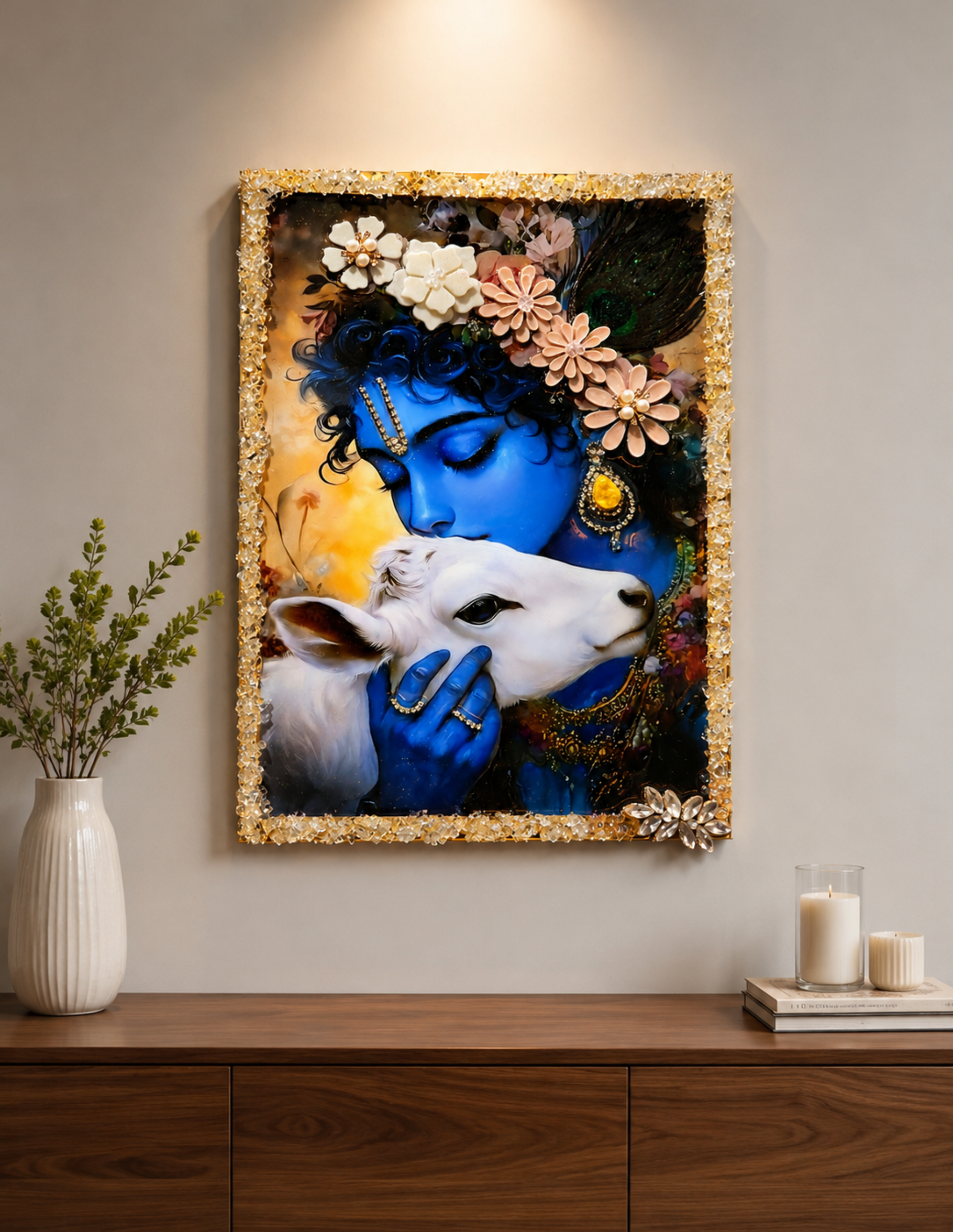 Luxury Krishna Resin Wall Frame | Premium Spiritual Wall Decor | Handmade Radha Krishna Art Frame