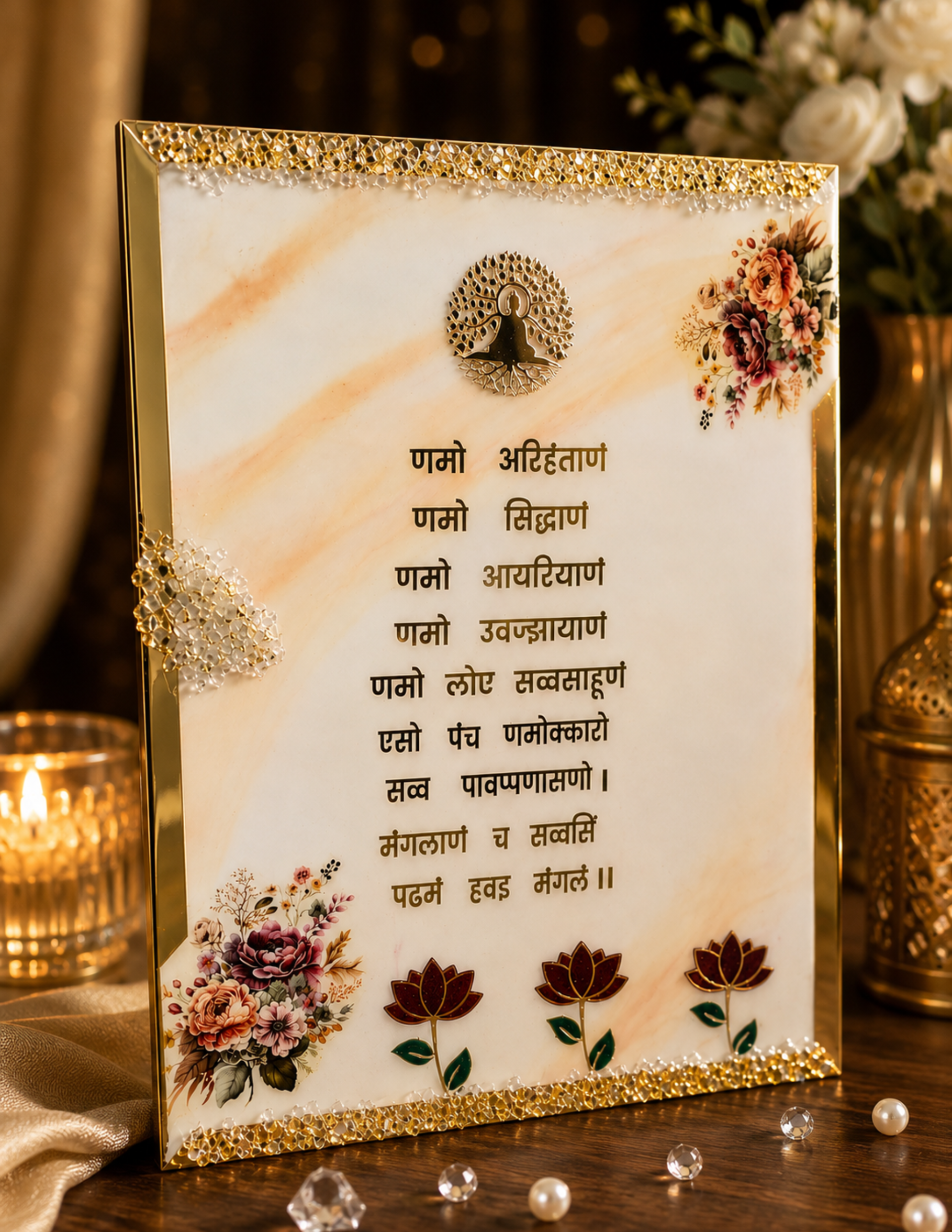 Luxury Jain Mantra Resin Frame | Premium Spiritual Wall Decor | Handmade Religious Art Frame - Image 2