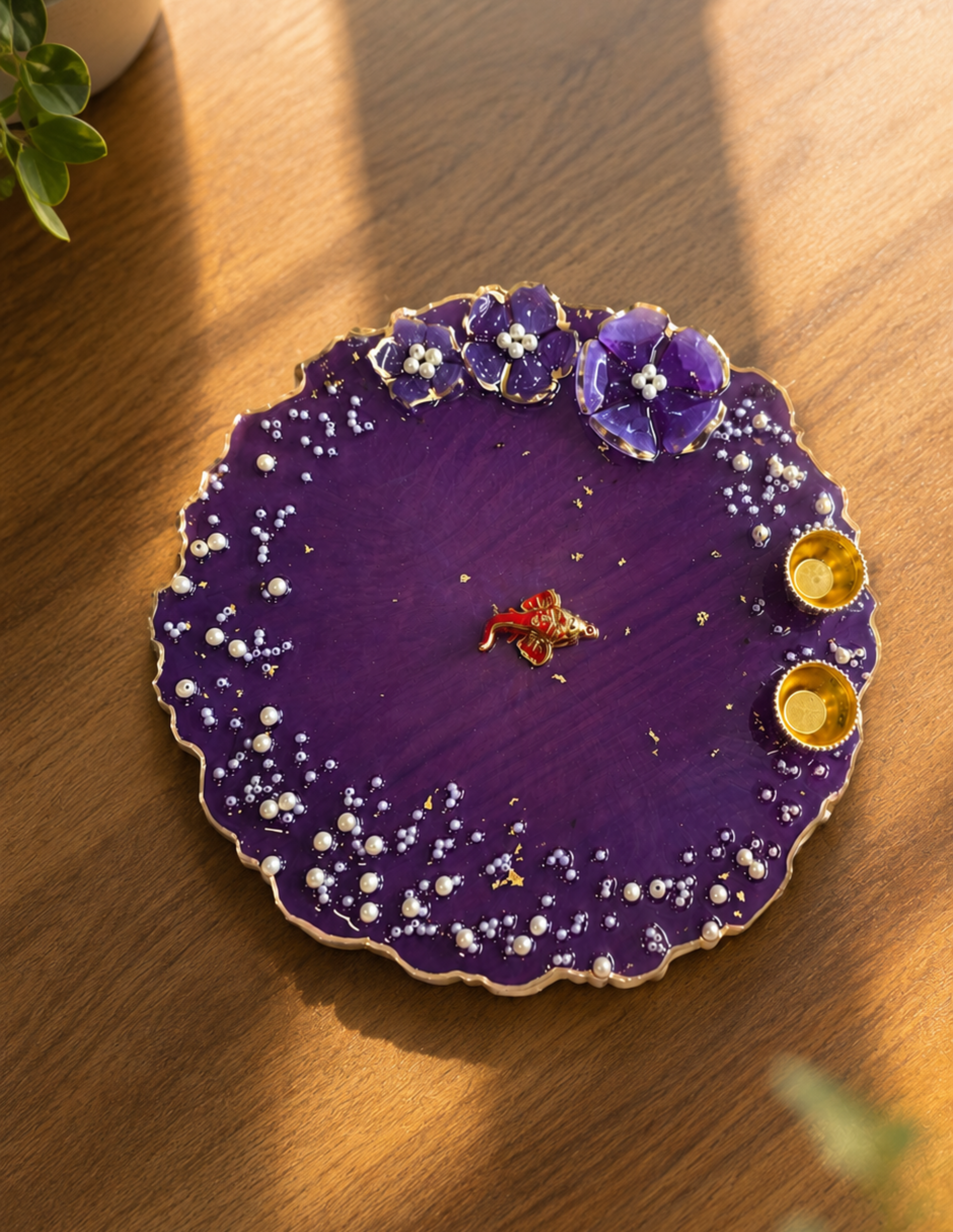 Decorative Resin Puja Thali | Handmade Festival Plate | Premium Puja Décor