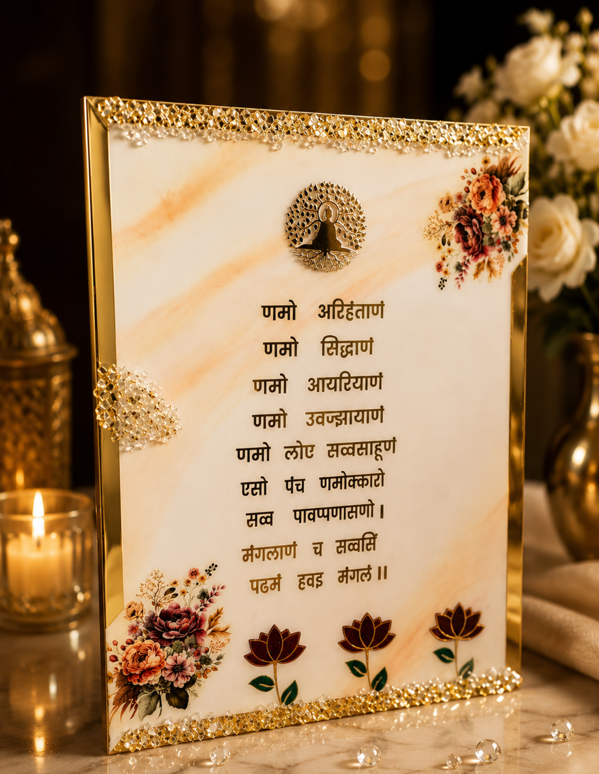 Luxury Jain Mantra Resin Frame | Premium Spiritual Wall Decor | Handmade Religious Art Frame