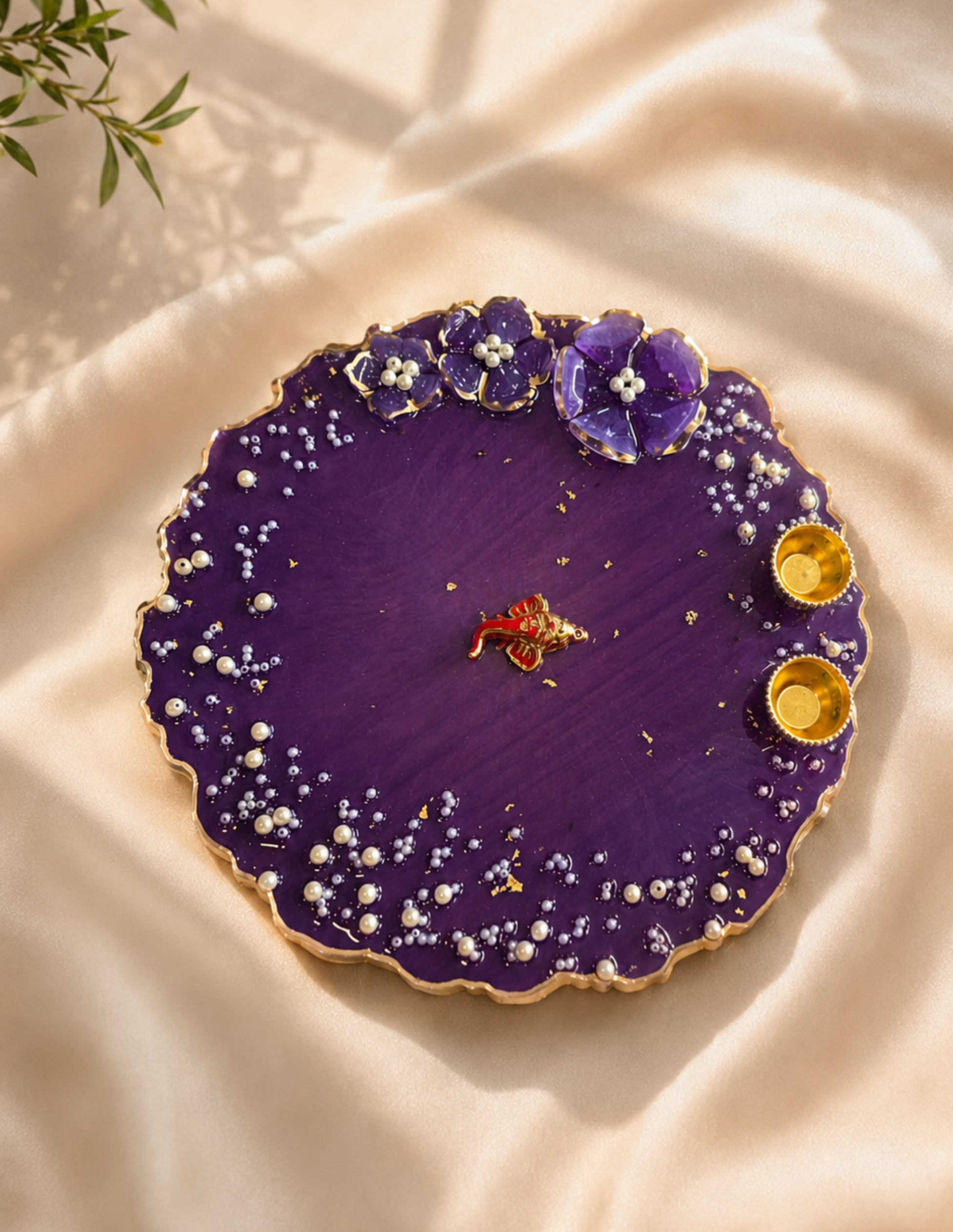 Decorative Resin Puja Thali | Handmade Festival Plate | Premium Puja Décor