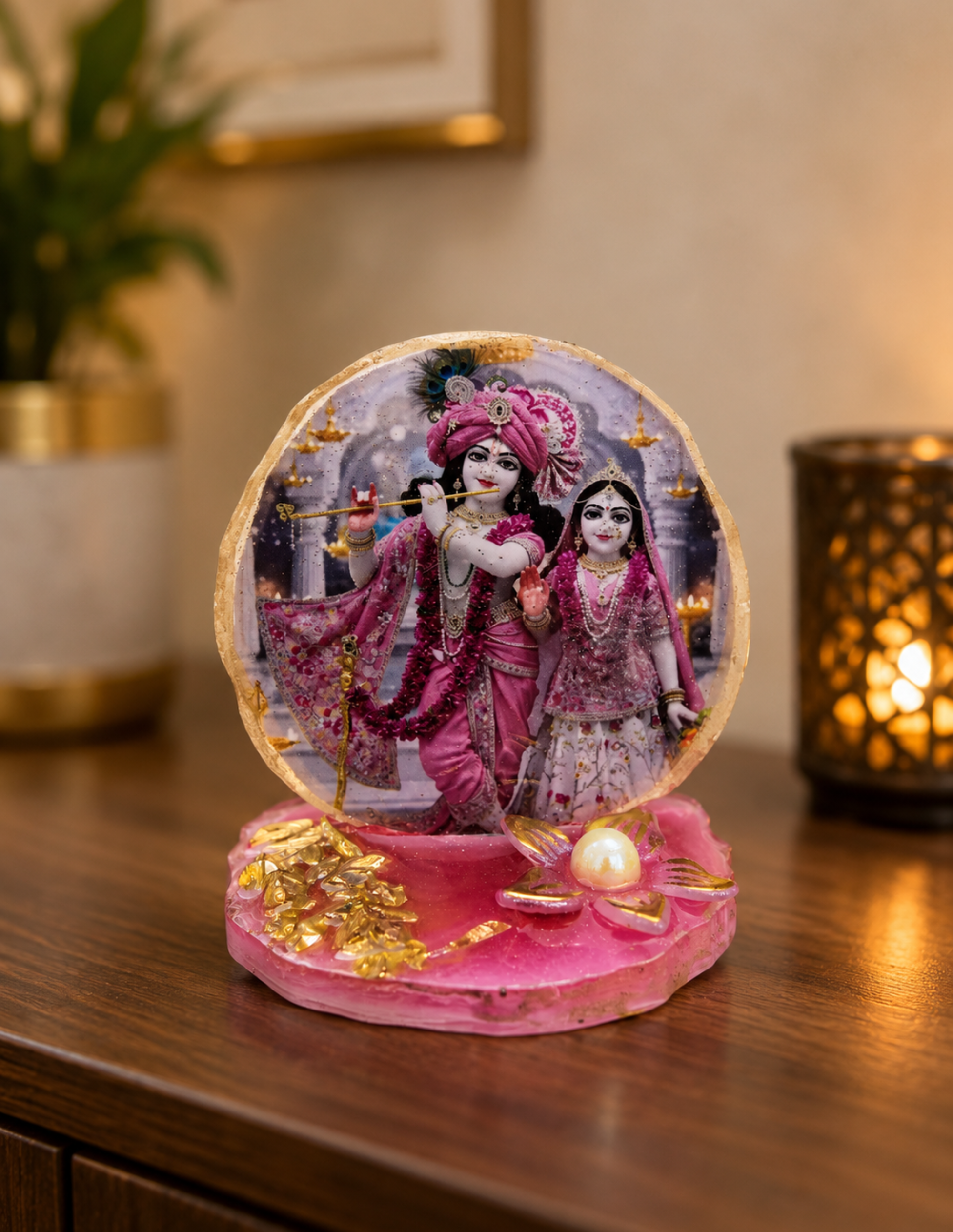 Radha Krishna Resin Decor Stand | Spiritual Handmade Gift | Divine Home Décor