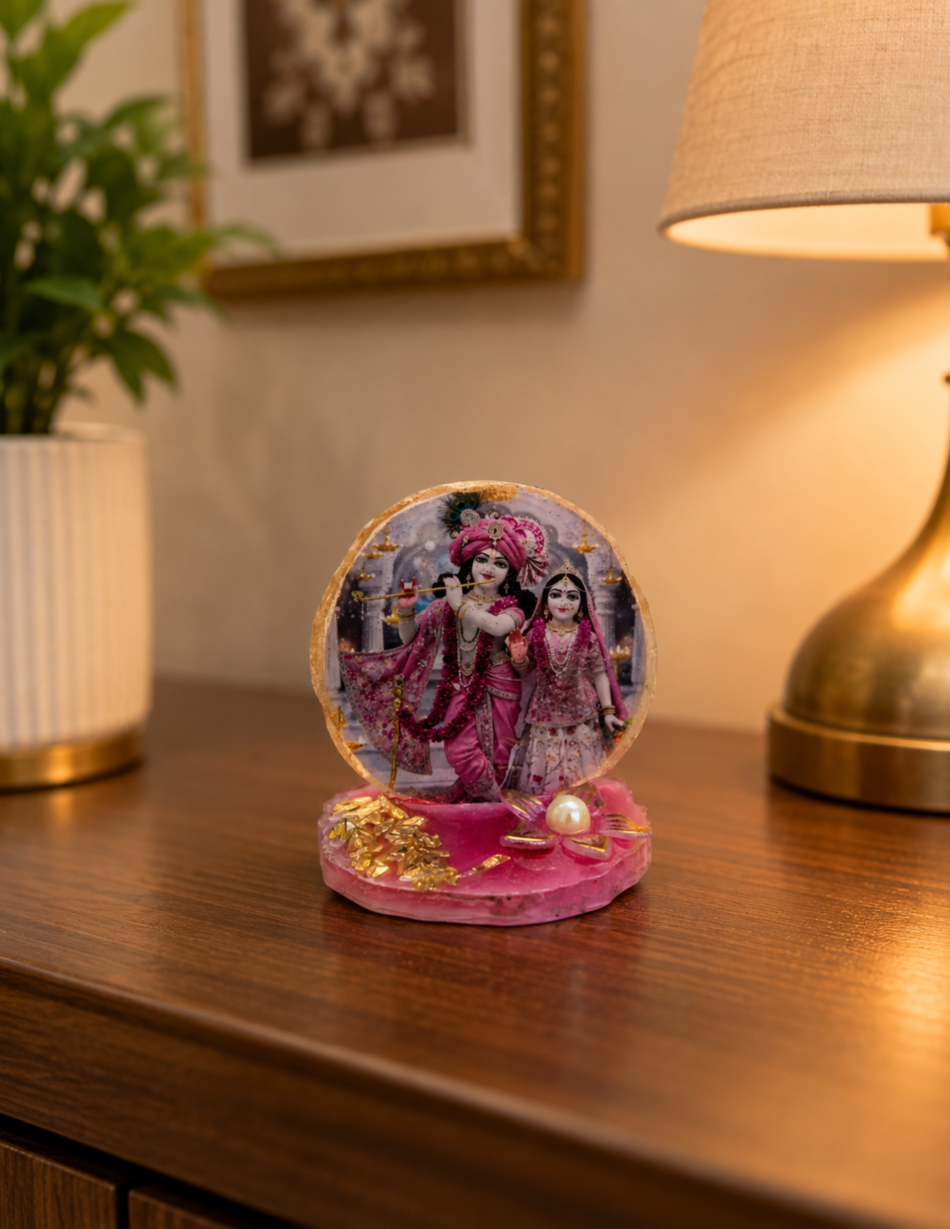 Radha Krishna Resin Decor Stand | Spiritual Handmade Gift | Divine Home Décor
