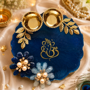 Luxury Handmade Resin Diya Platter | Premium Festive Decor Tray | Ganesha Pooja Decorative Plate